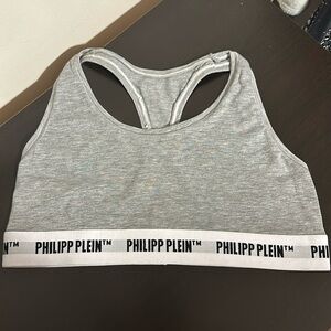 Philipp plein gray white band sports bra racer back